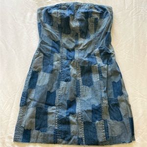 patched denim mini dress. NWT